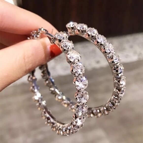 NEW Luxury Hoop Micro Paved Shiny Diamond Earrings